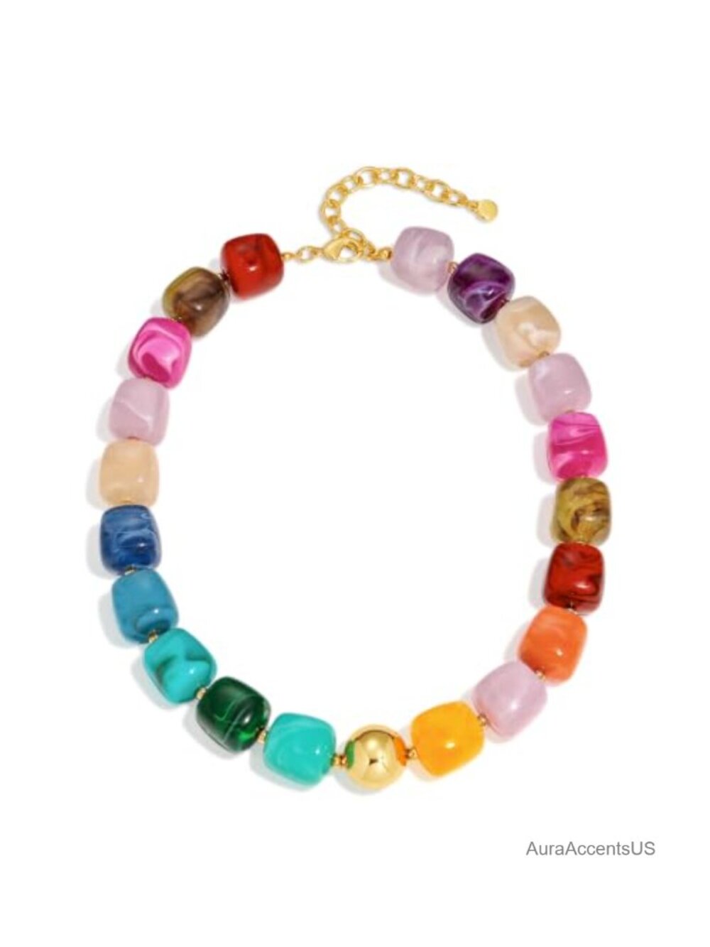 Colorful Chunky Beaded Necklace Trendy Autumn Jewelry Lightweight Waterproof